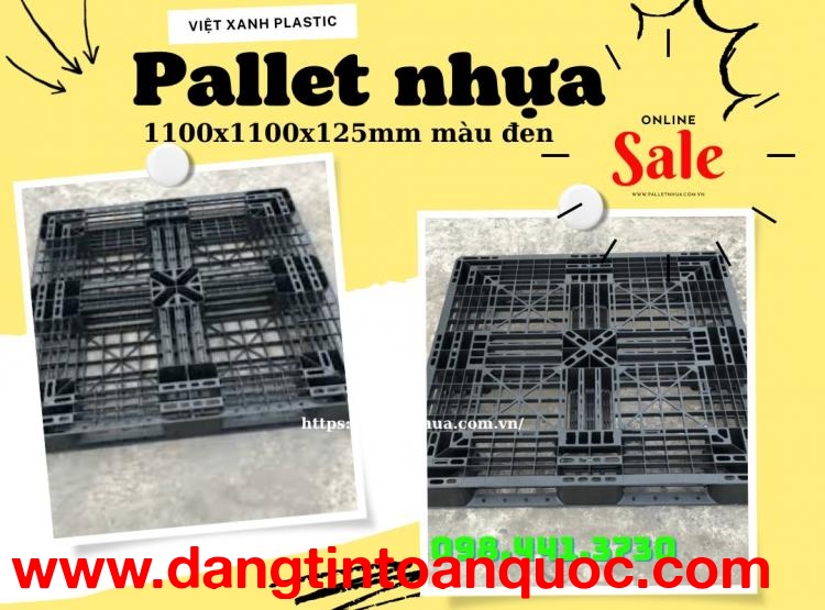 Pallet nhựa 1100x1100x125mm, màu đen khuyến mãi liên hệ 098 441 3730 Ms Linh