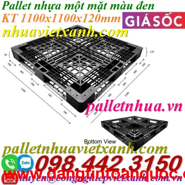 Pallet nhựa xuất khẩu 1100x1100x120mm màu đen hàng mới giá cực sốc