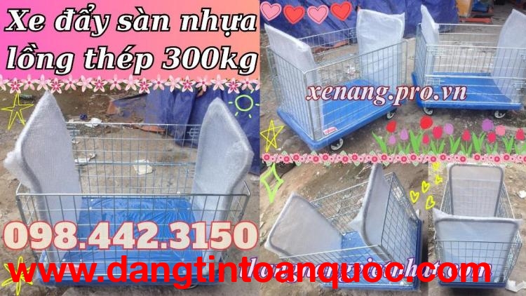 Xe đẩy hàng có lồng thép sàn nhựa 300kg