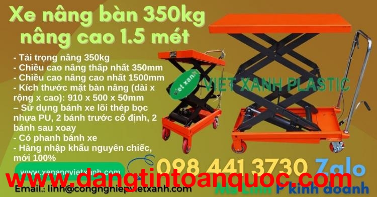 Thiết bị nâng bàn 350kg cao 1m5, xe nâng mặt bàn 350kg cao 1m5