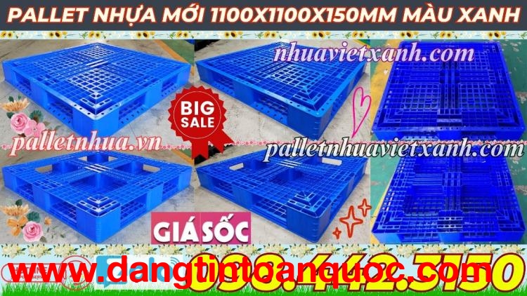 Pallet nhựa 1100x1000x150mm màu xanh dương nhựa nguyên sinh 