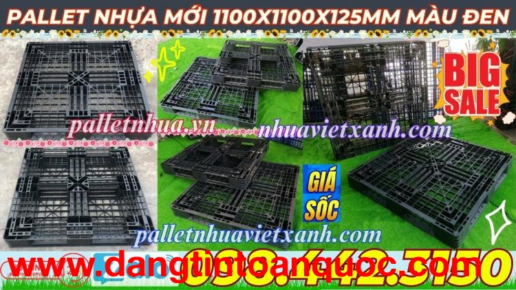 Pallet nhựa xuất khẩu 1100x1100x125mm hàng mới màu đen giá sốc call/zalo 0984423150 Huyền