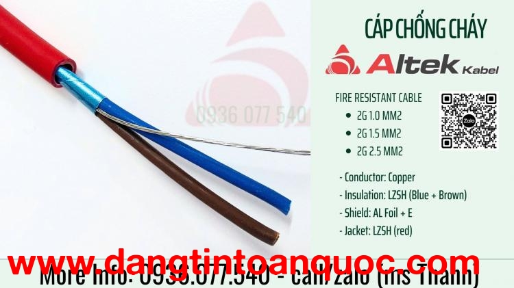 Cáp chống cháy chống nhiễu Altek Kabel 2 x 1.0 mm2, fire resistant cable LSZH