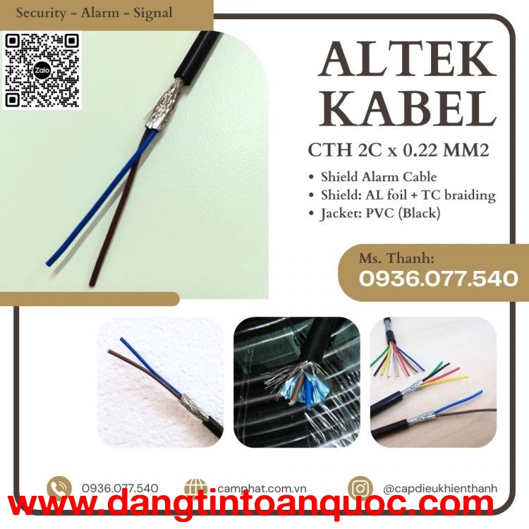 Cáp tín hiệu chống nhiễu 2 x 0.22 mm2 - Altek Kabel nhập khẩu chính hàng