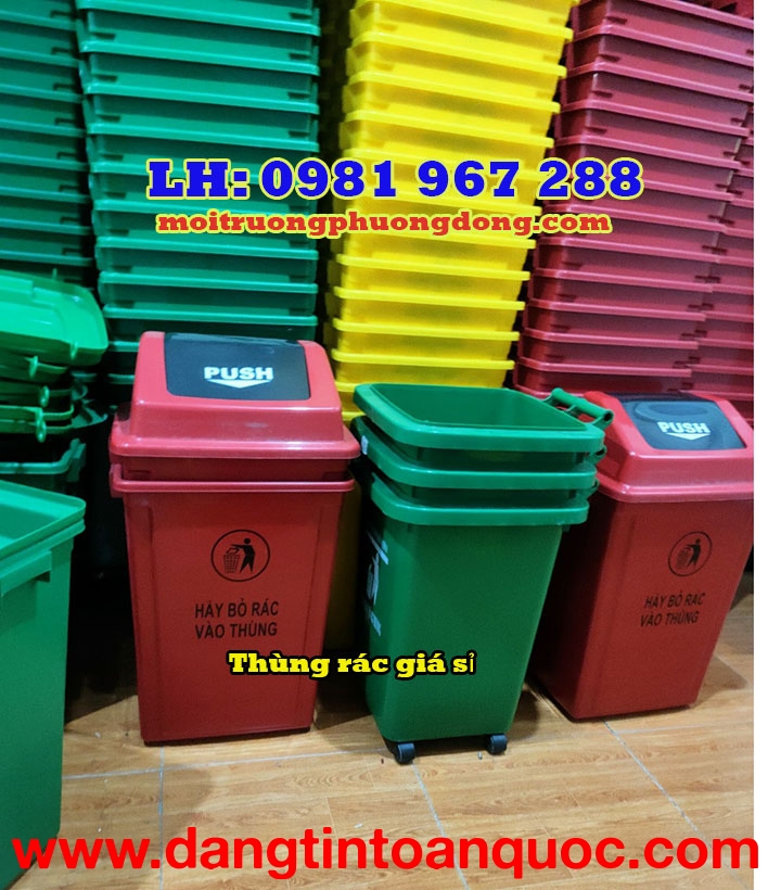 Thùng rác nắp bập bênh 60 lít màu xanh