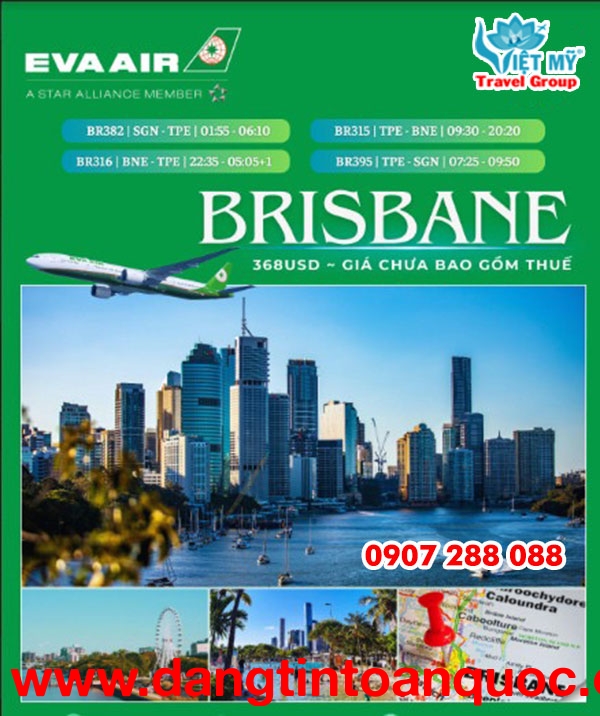 EVA AIR ưu đãi vé máy bay tháng 7 đi Brisbane