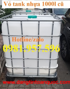 Vỏ tank nhựa 1000l cũ, bồn nhựa IBC 1000L đã qua sử dụng còn rất mới