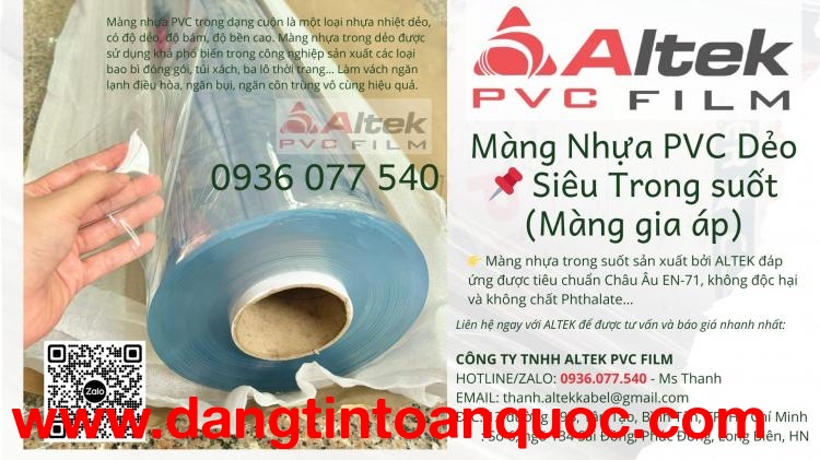 Màng nhựa PVC dẻo trong suốt - Altek PVC Film - màng nhựa trong có gia áp (không bột)