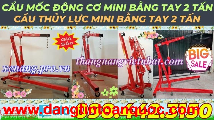 Cẩu mốc động cơ bằng tay 2 tấn - cẩu thủy lực mini bằng tay 2 tấn