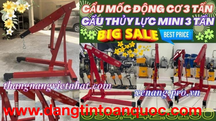 Cẩu thủy lực mini bằng tay 3000kg - cẩu mốc động cơ 3 tấn
