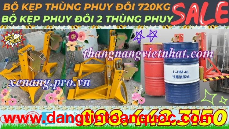 Bộ kẹp gắp thùng phuy đôi 2 thùng phuy 720kg