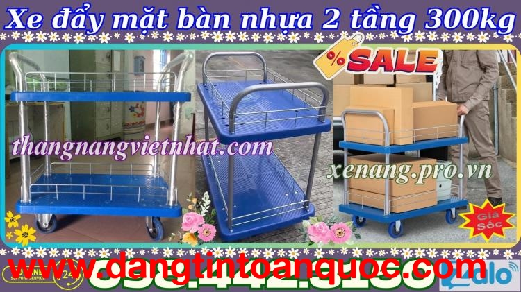 Xe đẩy hàng 2 tầng sàn nhựa 300kg giá sốc call/zalo 0984423150 Huyền