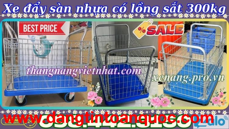 Xe đẩy hàng sàn nhựa có lồng thép 300kg giá sốc call/zalo 0984423150 Huyền