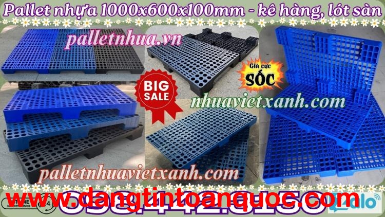 Pallet nhựa 1000x600x100mm - pallet nhựa kê hàng, lót sàn