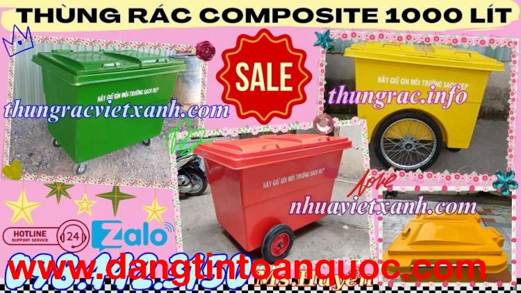 Xe thu gom rác 1000 lít nhựa composite 4 bánh xe và 3 bánh xe