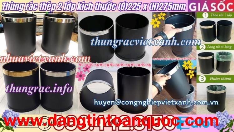 Thùng rác khách sạn 2 lớp bằng thép - không nắp