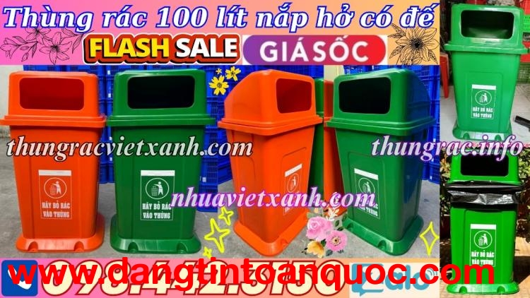 Thùng đựng rác 100 lít nắp hở phía trước - có đế TR100H-Đ