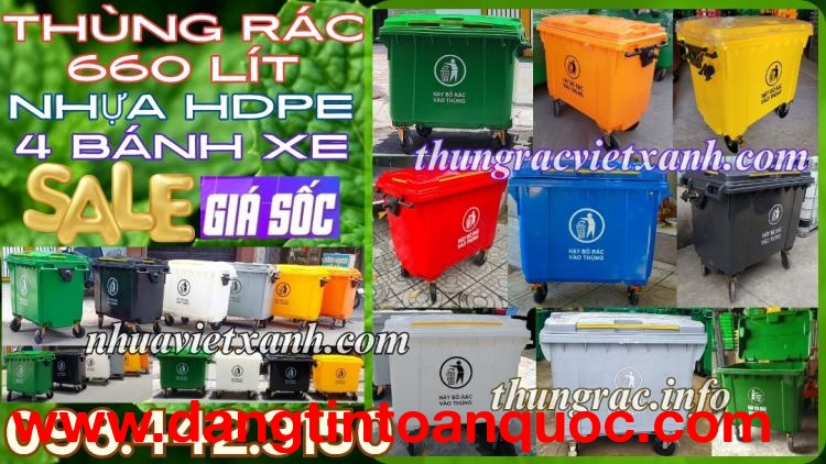 Xe rác 660 lít nhựa HDPE 4 bánh xe nhiều màu - phân loại rác