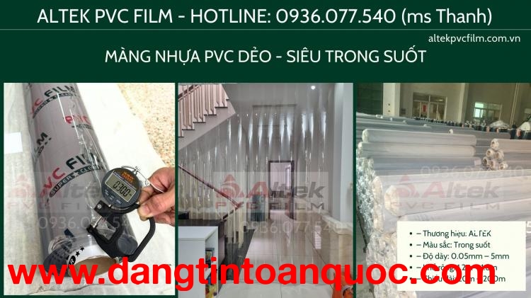 Màng nhựa PVC dẻo trong suốt 0.3mm khổ rộng - Altek PVC Film