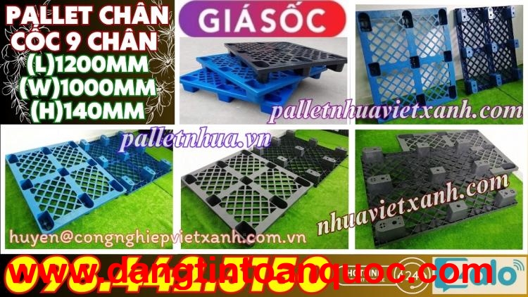 Pallet nhựa cốc 9 chân mặt lưới 1200x1000x140mm