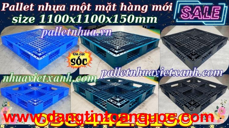 Pallet nhựa 1100x1100x150mm hàng mới màu xanh dương và đen