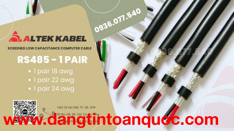 Cáp tín hiệu RS485 1P18AWG , cáp tín hiệu Altek Kabel RS485 1 Pair 18 AWG 