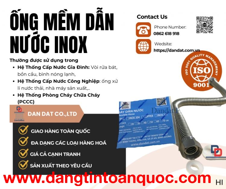 Ống Mềm Dẫn Nước Bình Nóng Lạnh Inox DanDat.Flex - Best Flexible Water Hose