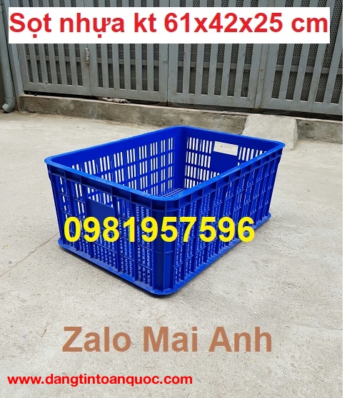 Sóng nhựa hở kích thước 61x42x25 cm, sọt nhựa đựng rau củ quả