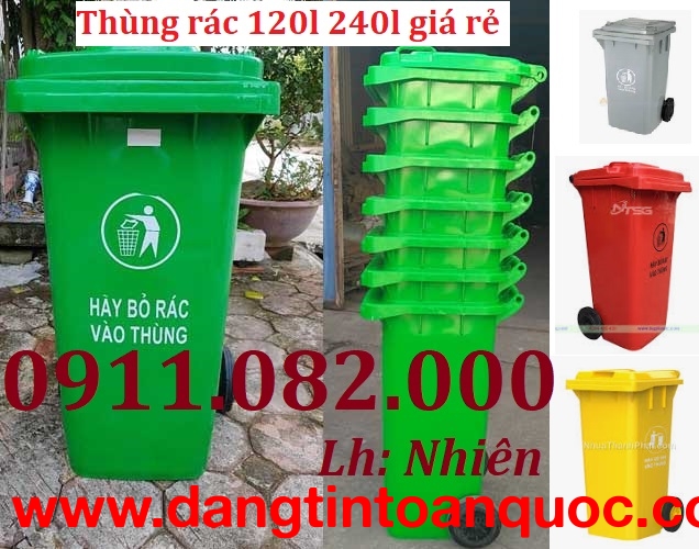 Thùng rác giá rẻ, thùng rác dày, chịu lực tốt, bền màu- thùng rác 120l 240l 660l giá sỉ- lh 09110820