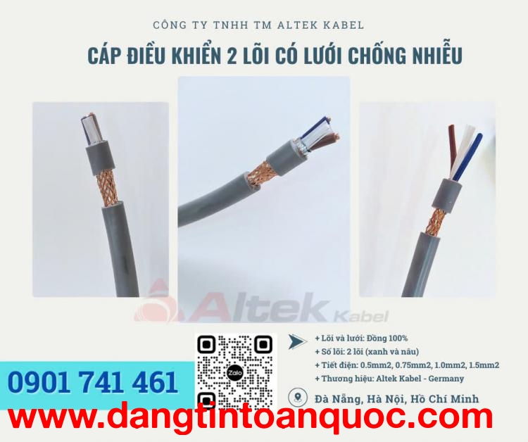 Cáp điều khiển 2 lõi có lưới chống nhiễu