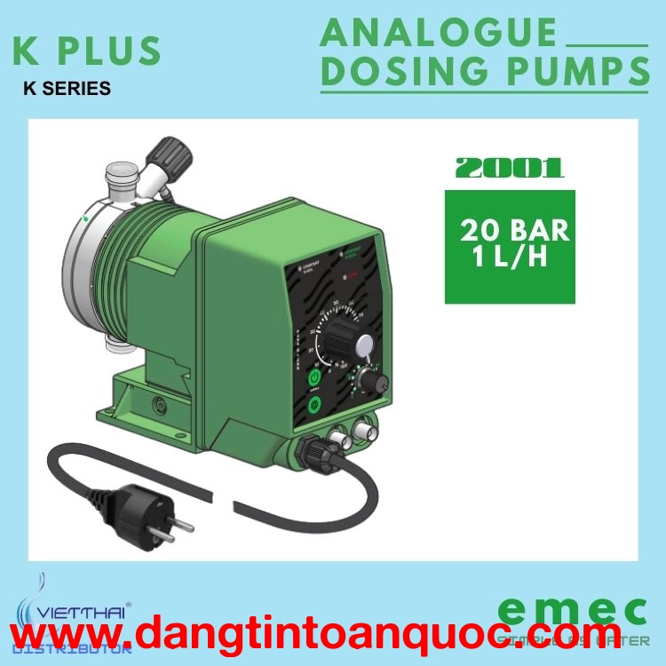 Bơm định lượng EMEC KPLUS 2001 K/PP áp làm việc lên đến 20bar lưu lượng 1 L/h