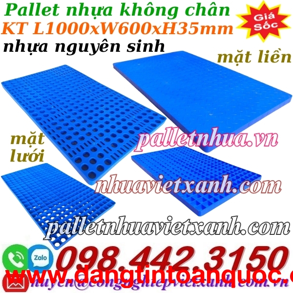 Pallet nhựa không chân 1000x600x35mm - nhựa nguyên sinh - xanh dương