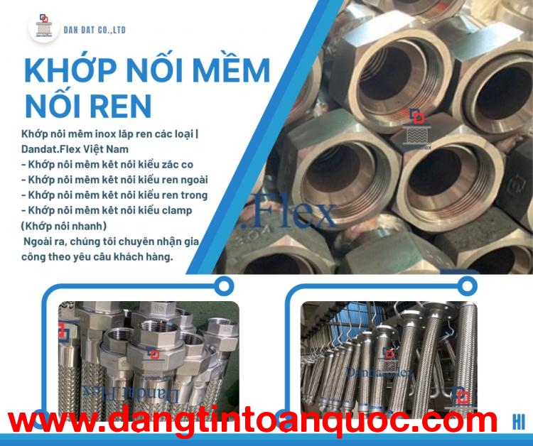 Khớp Nối Mềm Inox Nối Ren, Khớp nối mềm nối bích chịu nhiệt, Khớp nối mềm inox 304 – inox 316 nối re