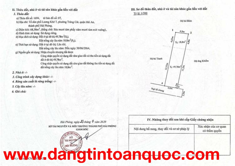 KH gửi bán lô đất tuyến đầu Ngõ 216 Cát Linh, Tràng Cát, Hải An.