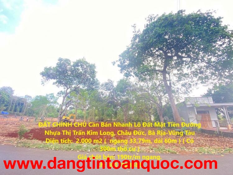 ĐẤT CHÍNH CHỦ Cần Bán Nhanh Lô Đất Mặt Tiền Đường Nhựa Thị Trấn Kim Long, Châu Đức, Bà Rịa-Vũng Tàu