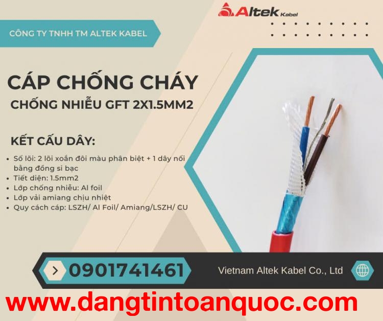 Cáp tín hiệu chống cháy, chống nhiễu GFT 2x1.5 Altek Kabel