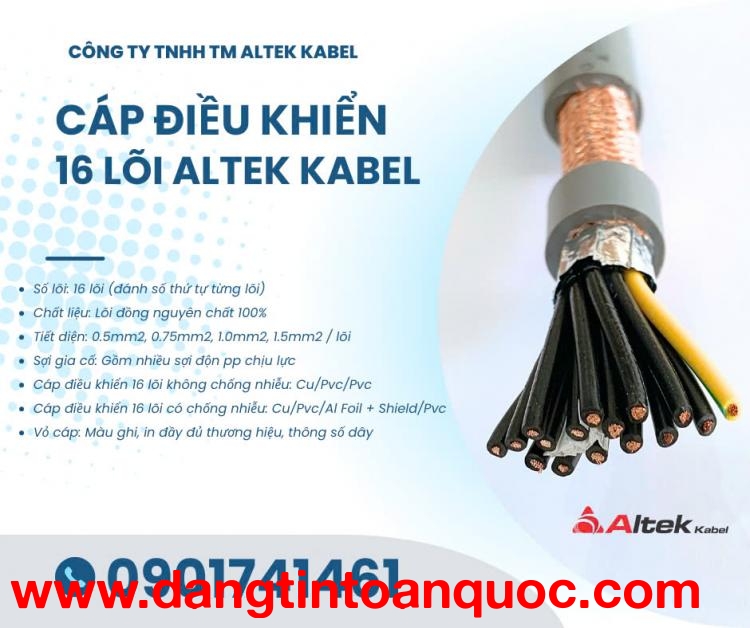 Cáp điện 16 lõi, cáp điều khiển 16 lõi từ 0.5mm - 1.5mm