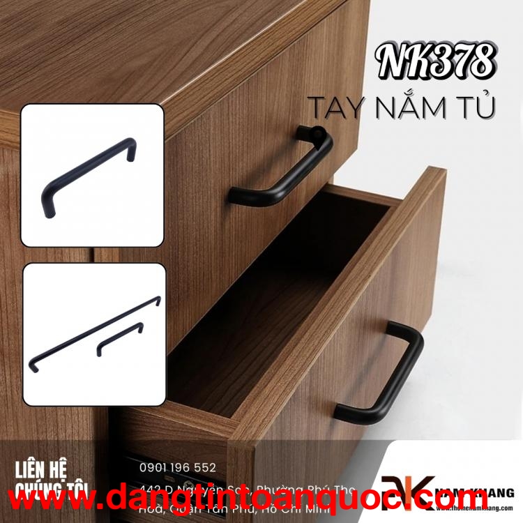 Tay nắm tủ cao cấp màu đen trơn NK378-D | Zalo 0901 196 552