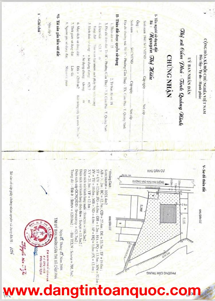 Bán đất tặng nhà mặt tiền khu Hai Giếng 1, P. Cẩm Thủy, TX. Cẩm Phả, DT 821,7m2, giá 13 tỷ