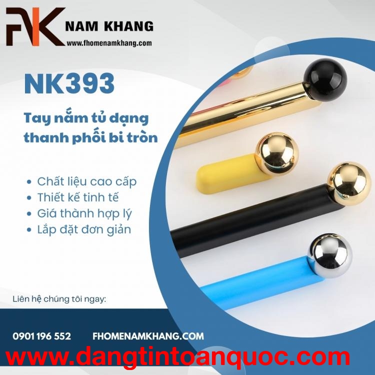 Tay nắm tủ dạng thanh phối bi tròn NK393 | Zalo 0901 196 552