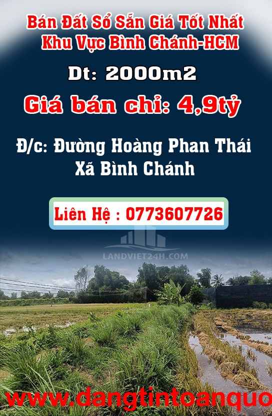 Chính Chủ Bán Đất Sổ Sẵn Giá Tốt Nhất Khu Vực Bình Chánh-HCM