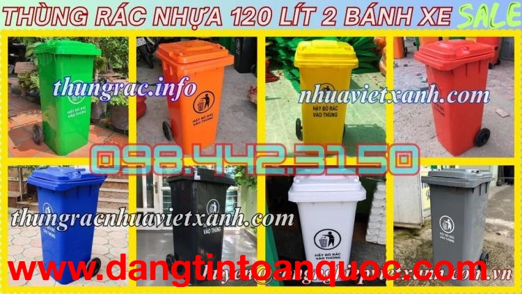 Thùng rác 120 lít nắp kín - nhựa HDPE - 2 bánh xe