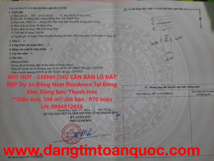 HOT HOT - CHÍNH CHỦ CẦN BÁN LÔ ĐẤT ĐẸP Dự án Đồng Nam Residence Tại Đông Khê, Đông Sơn, Thanh Hóa