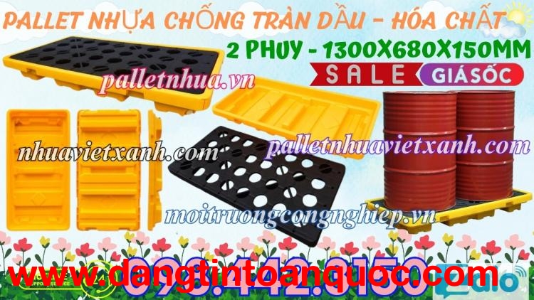 Pallet nhựa chống tràn dầu - hóa chất 2 phuy 1300x680x150mm