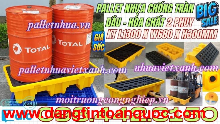 Pallet nhựa chống tràn dầu - hóa chất 2 phuy 1300x680x300mm