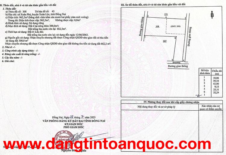 HOT !SỞ HỮU LÔ ĐẤT SIÊU HIẾM CÓ 1 KHÔNG 2 - GIÁ SIÊU ĐẦU TƯ 962m2 Tại Xã Xuân Phú - Huyện Xuân Lộc -