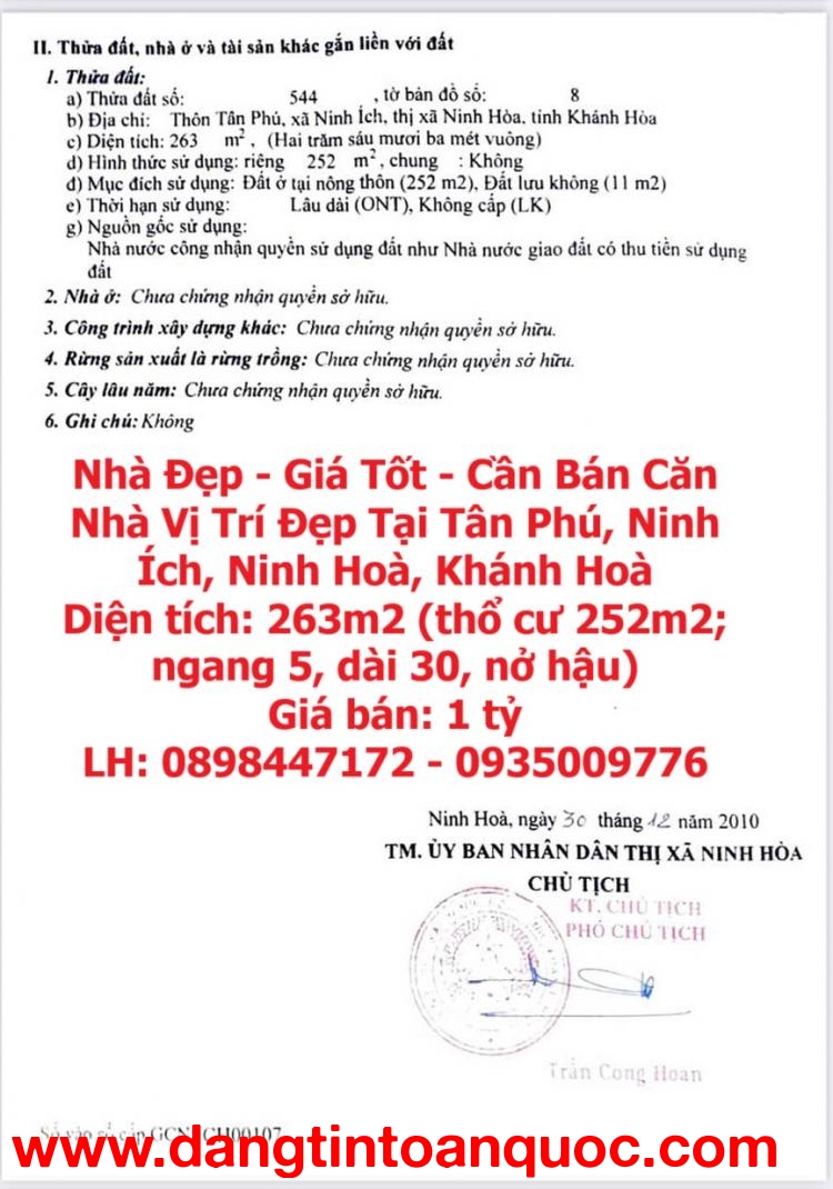 Nhà Đẹp - Giá Tốt - Cần Bán Căn Nhà Vị Trí Đẹp Tại Tân Phú, Ninh Ích, Ninh Hoà, Khánh Hoà