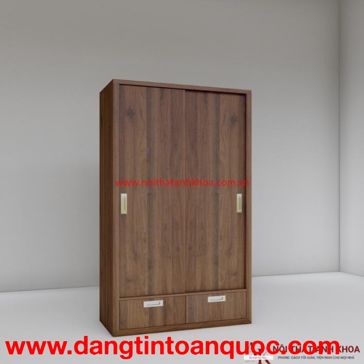 Tủ Quần Áo Cửa Lùa 2 Cánh Gỗ MDF Màu Óc Chó Giá Tốt