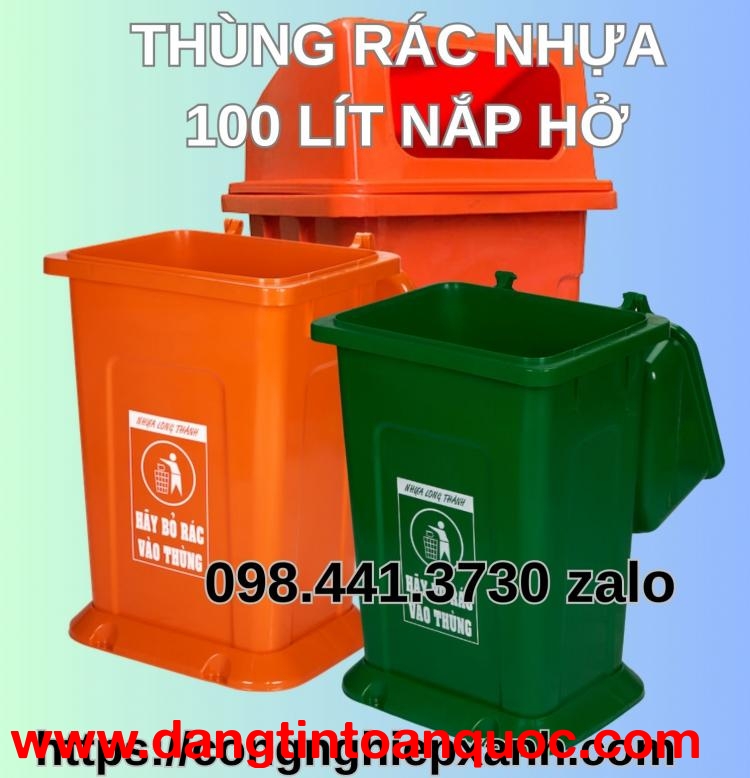 Thùng đựng rác 100 lít nắp hở có đế – thùng rác nhựa 100 lít nắp hở – thùng rác có đế 