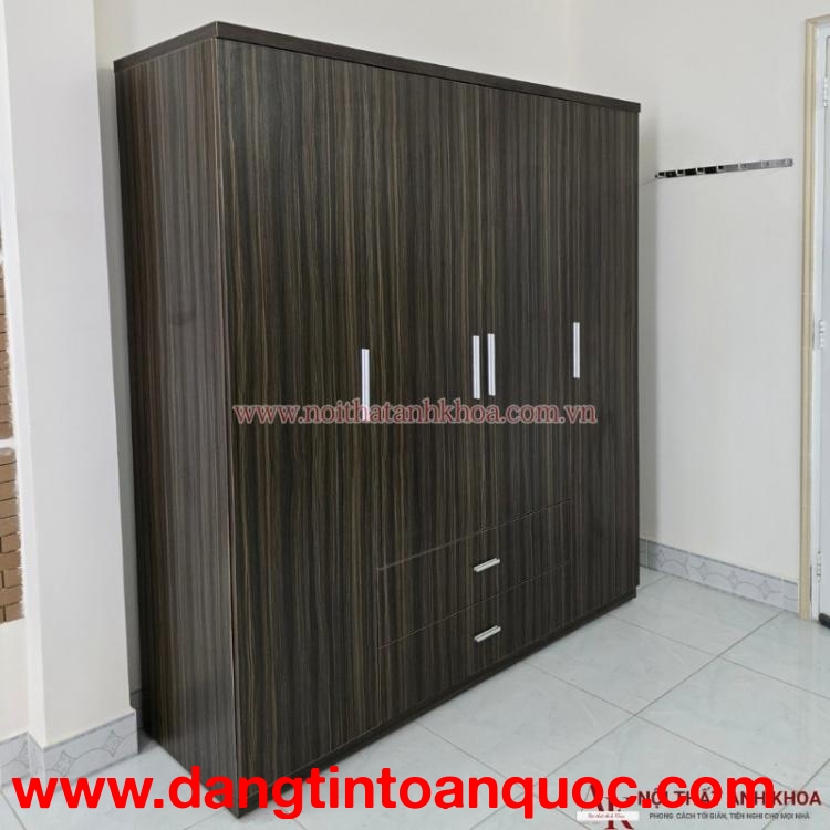 Tủ Quần Áo 4 Cánh Gỗ MDF Màu Nâu Hiện Đại Giá Rẻ